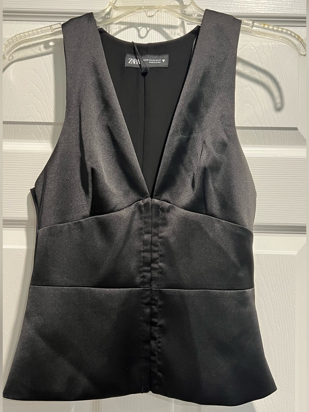 Zara Black Satin V-Neck Peplum Bodice